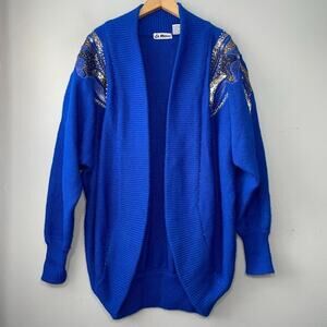 Vintage Size Small Blue Embroidered Metallic Sweater Bolero Cardigan Maximalism